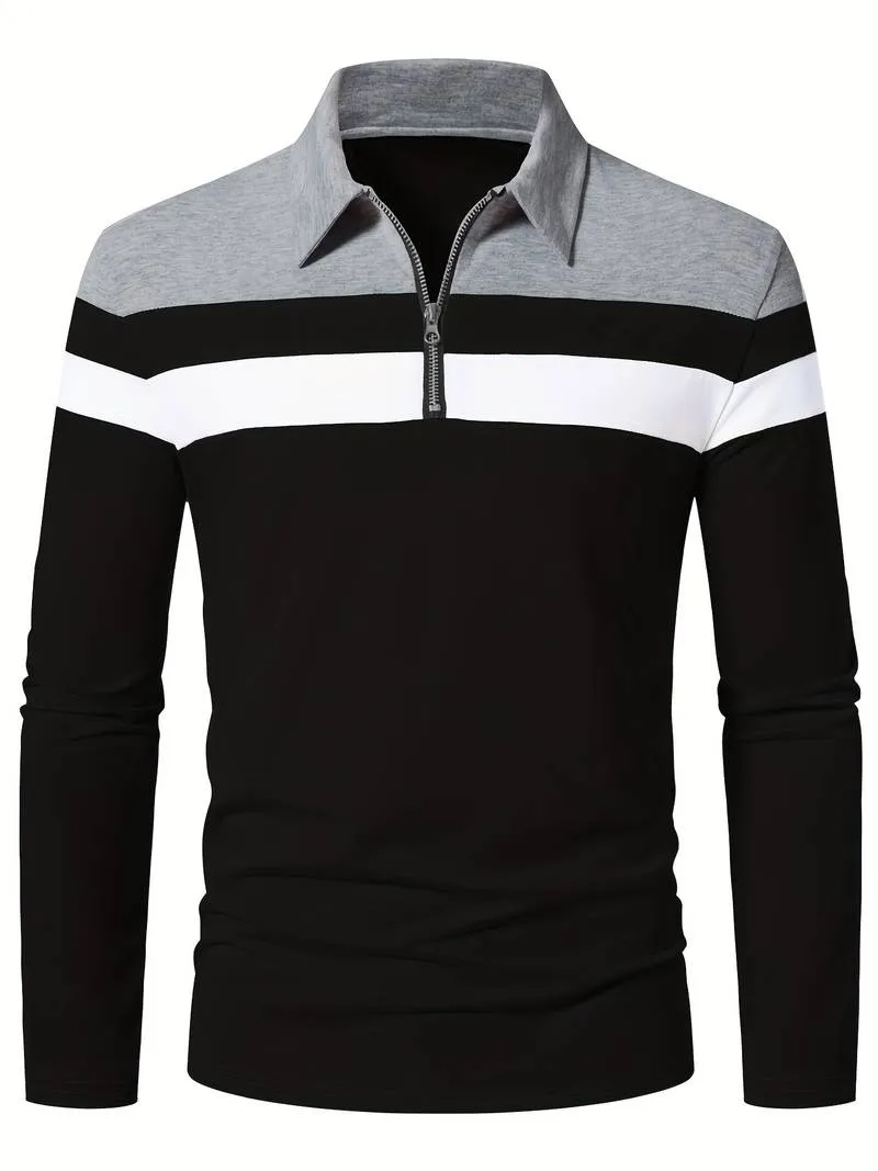 Men's long-sleeve zip-up polo shirt by Ethan
