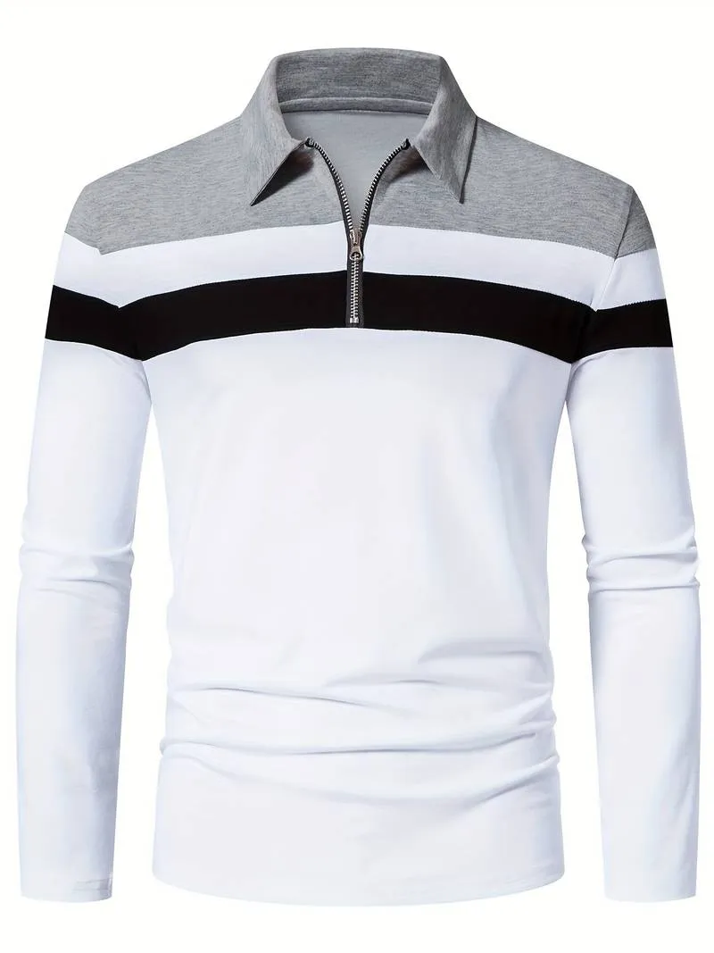Men's long-sleeve zip-up polo shirt by Ethan