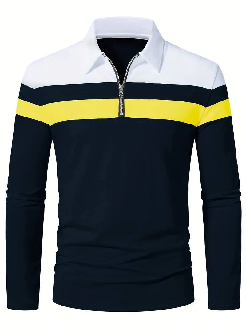 Men's long-sleeve zip-up polo shirt by Ethan