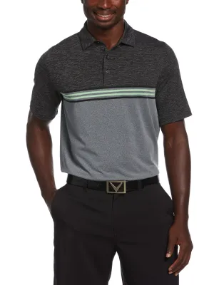 Mens Yarn Dyed Ventilated Jaspe Engineered Stripe Golf Polo