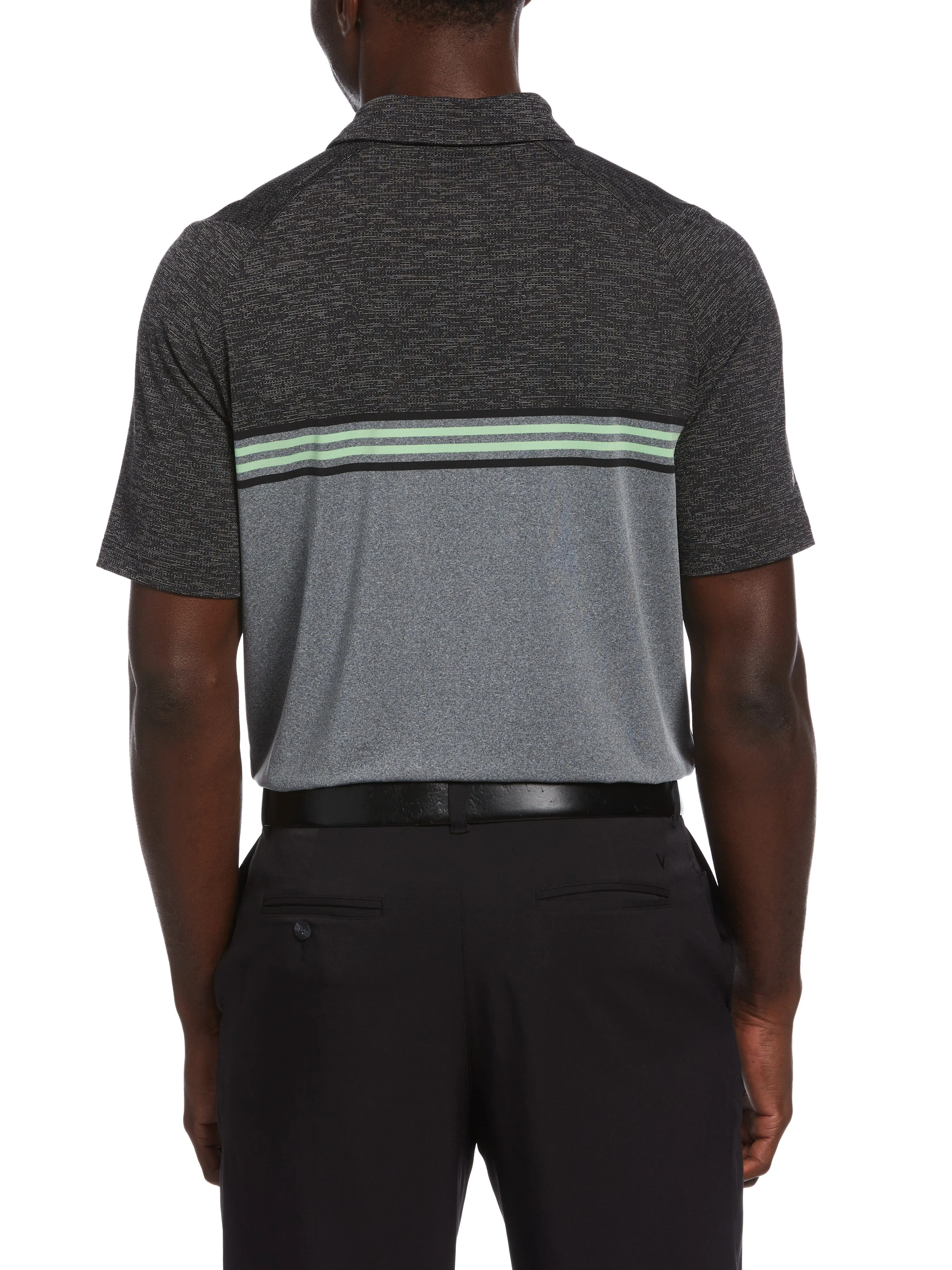 Mens Yarn Dyed Ventilated Jaspe Engineered Stripe Golf Polo