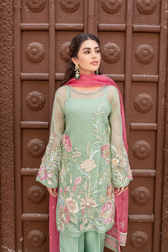 Mint Green Pakistani Dress in Kameez Trouser Style