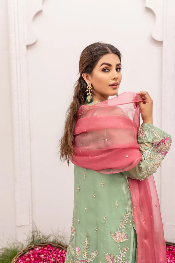 Mint Green Pakistani Dress in Kameez Trouser Style