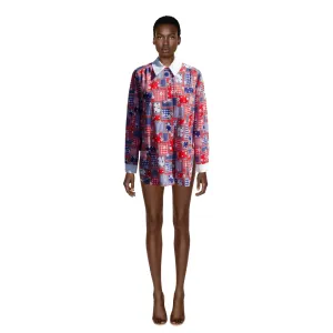 MISTER TRIO Red & Blue Daisy Long Sleeve Shirt | Size XL