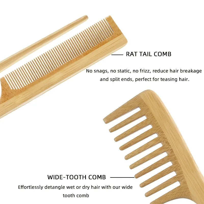 Natural Bamboo Hair Brush Set