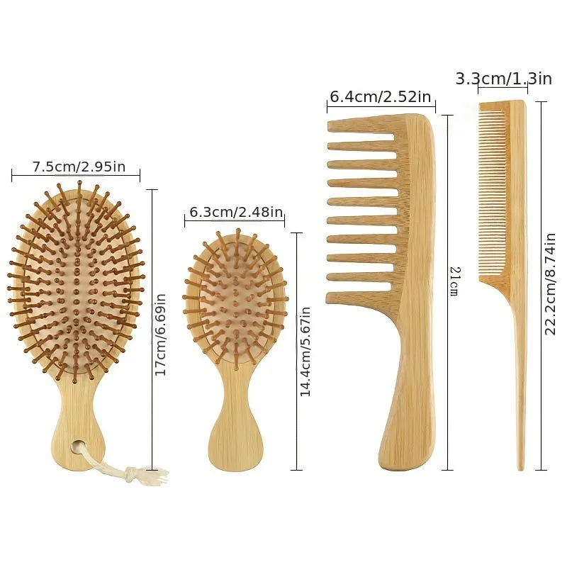 Natural Bamboo Hair Brush Set