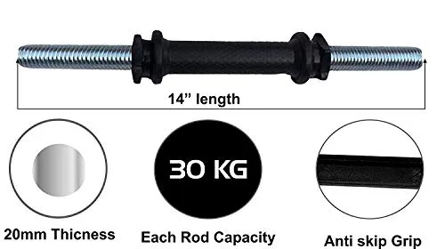 NST Fitness Black 2 kg Adjustable PVC Dumbbell (1 kg X 4) with 14 Inch Dumbbell Rod Plastic Grip for Home Exercise for Men and Women