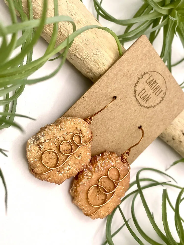 Orange Aura Geode Slice Earrings