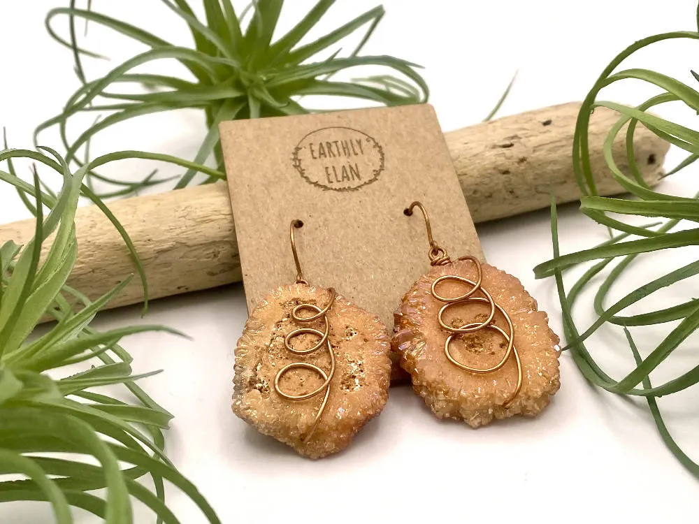 Orange Aura Geode Slice Earrings