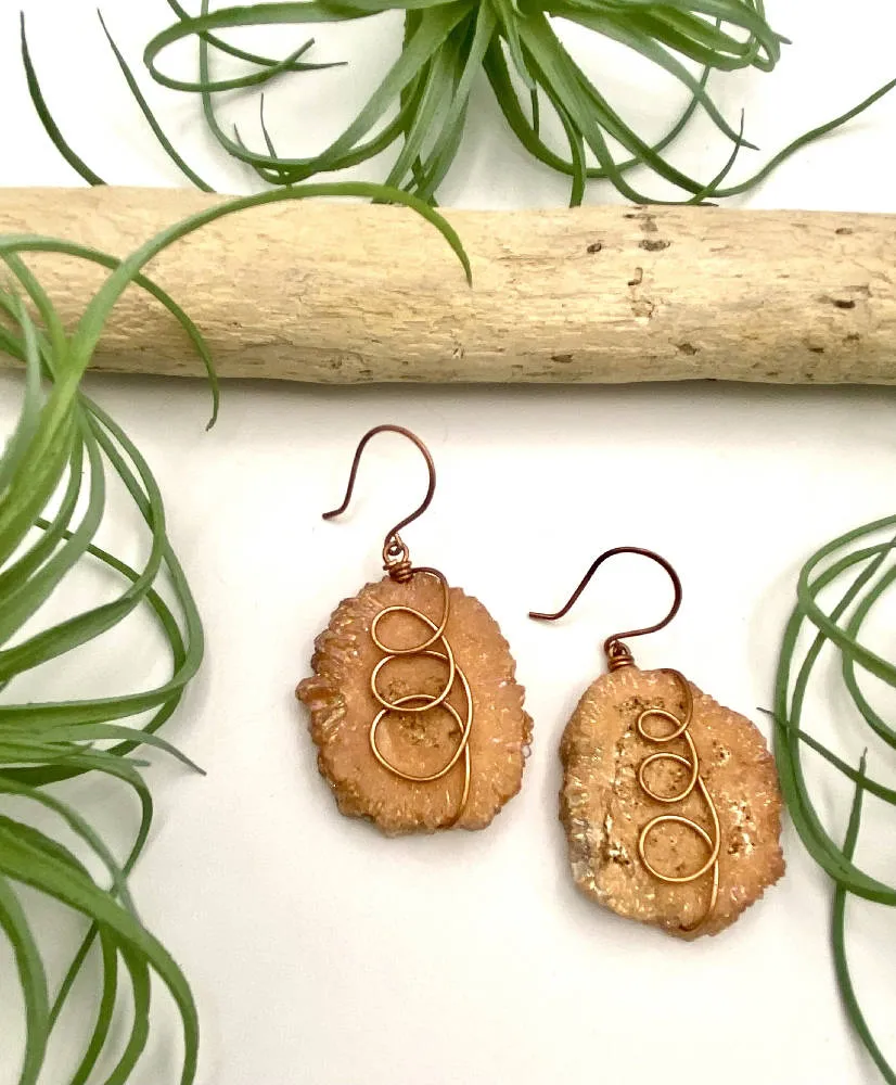 Orange Aura Geode Slice Earrings