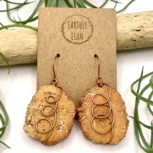 Orange Aura Geode Slice Earrings