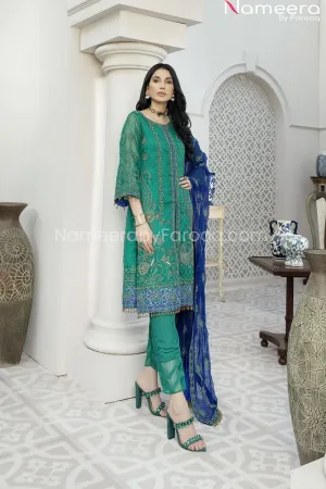 Pakistani Green Chiffon Dress for Wedding Party #BP176