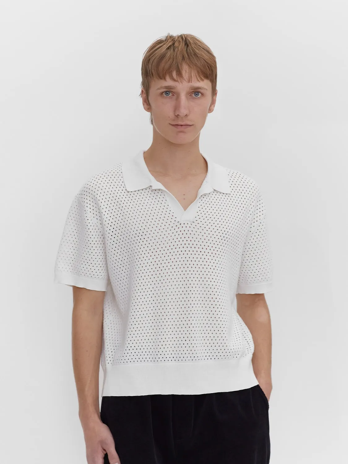 Palermo Crochet Knit Polo White