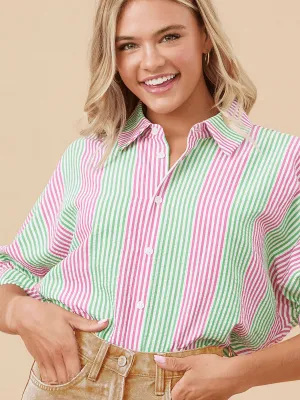 Pink   Green Striped Button Up