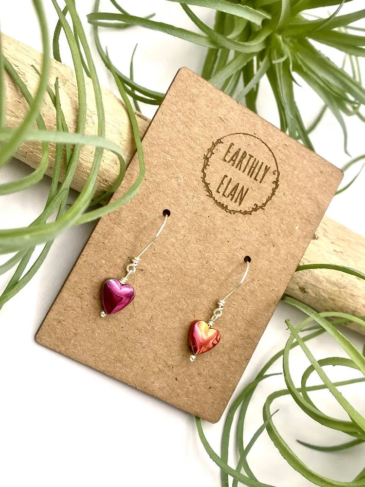 Pink Hematite Heart Earrings