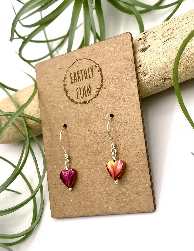 Pink Hematite Heart Earrings