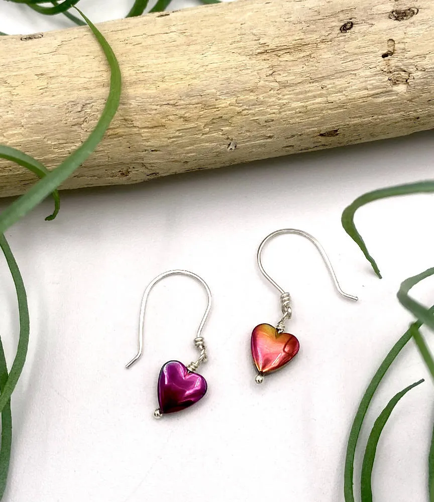 Pink Hematite Heart Earrings
