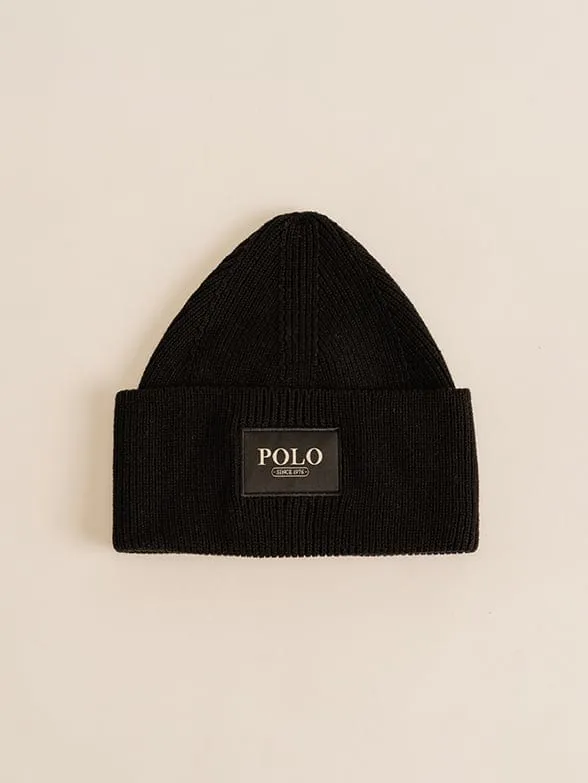 Polo Wide Cuff Beanie Black