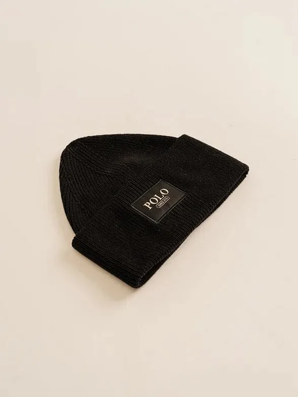 Polo Wide Cuff Beanie Black
