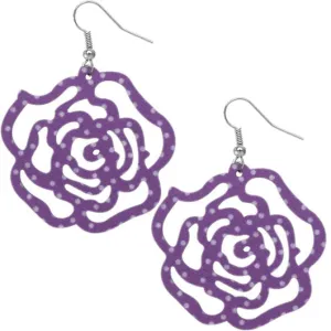 Purple Wooden Polka Dot Cutout Flower Earrings
