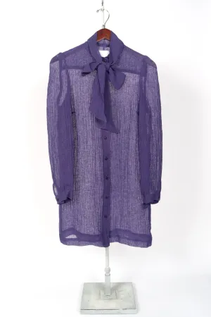 Pussy Bow Shirt Dress Short - Blueberry Sorrento Gauze