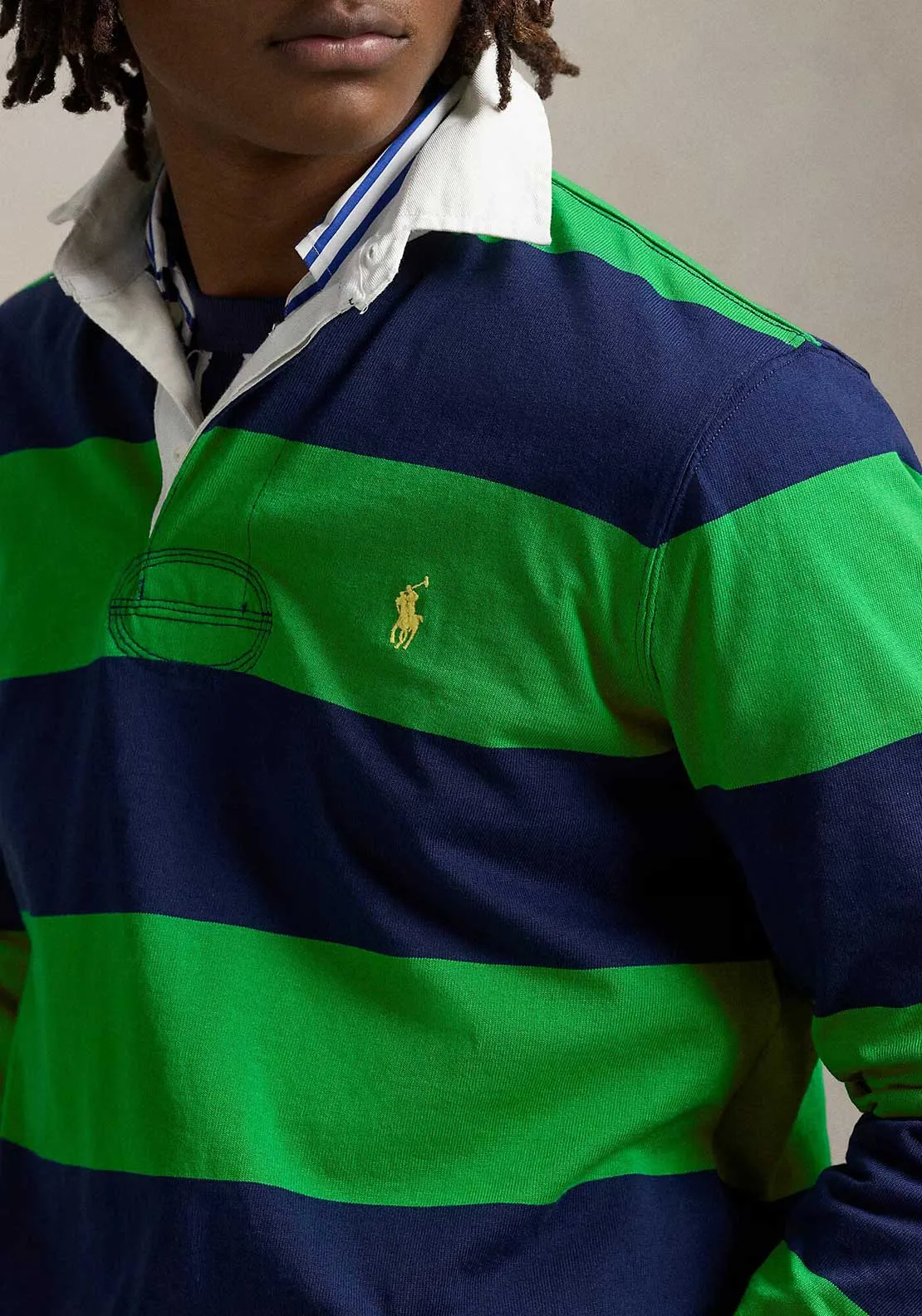 Ralph Lauren Iconic Striped Rugby Polo Shirt, Newport Navy & Green