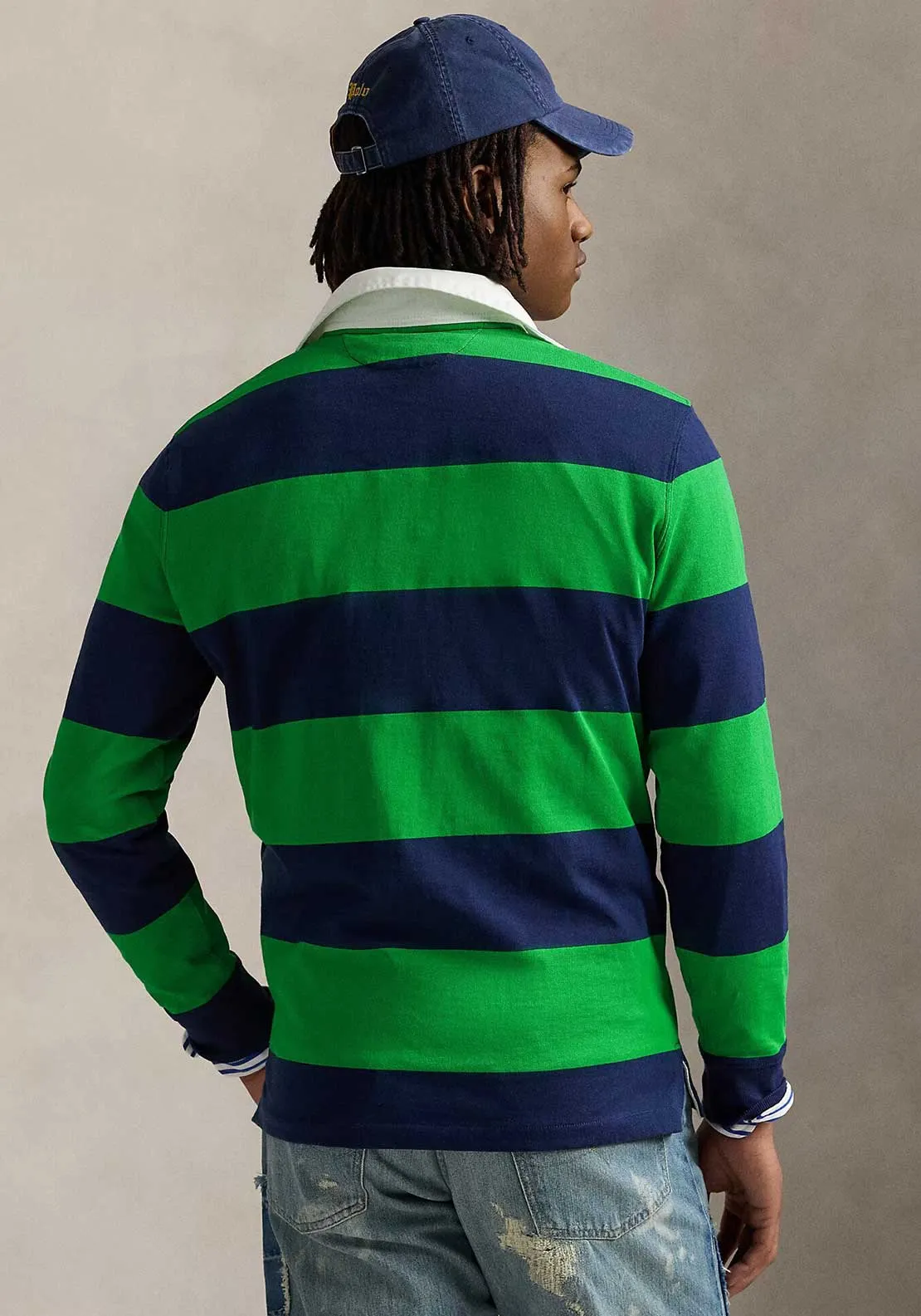 Ralph Lauren Iconic Striped Rugby Polo Shirt, Newport Navy & Green