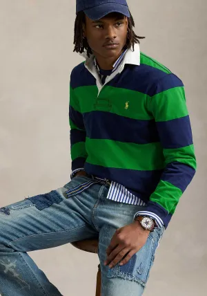 Ralph Lauren Iconic Striped Rugby Polo Shirt, Newport Navy & Green