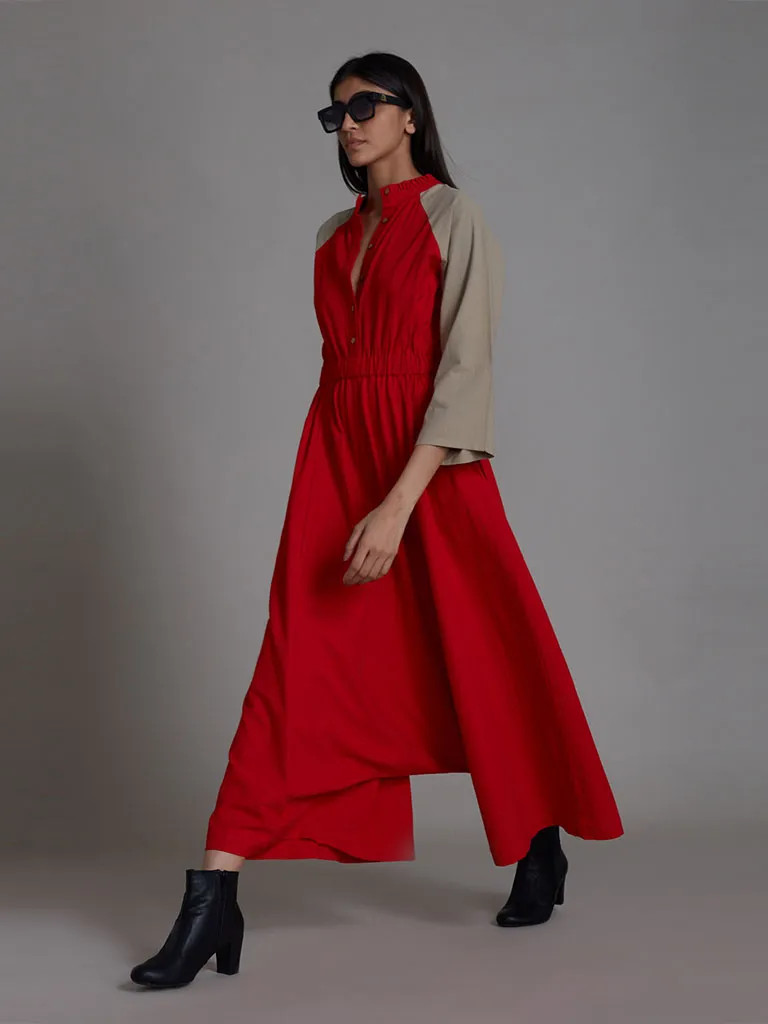 Red & Beige Sphara Jumpsuit