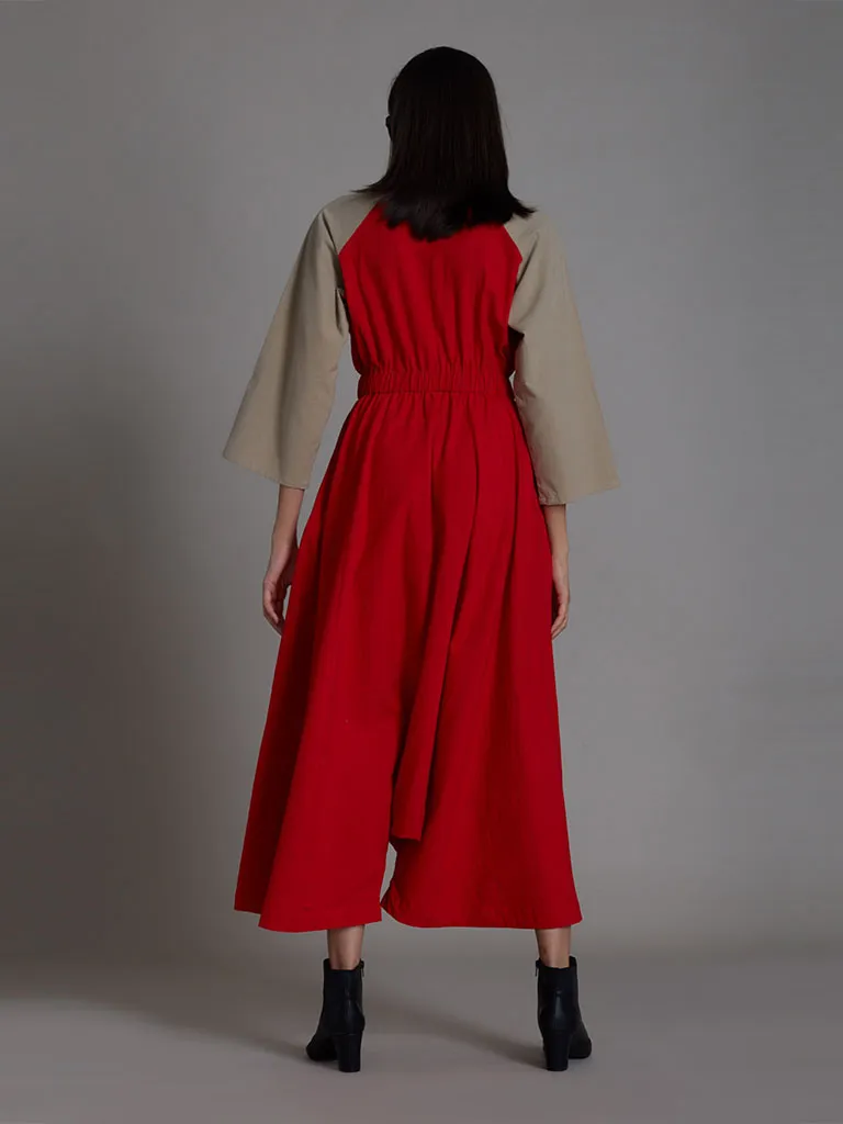 Red & Beige Sphara Jumpsuit