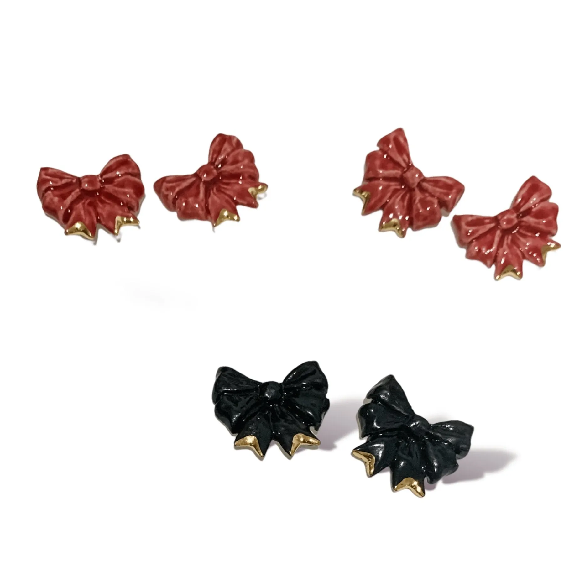 Red Bow Studs by Susan Gordon Pottery