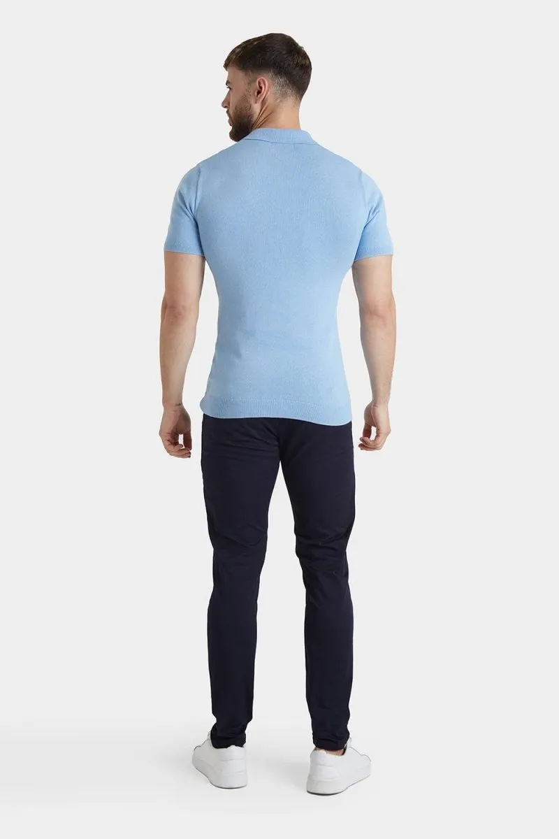 Ribbed Knitted Polo in Blue