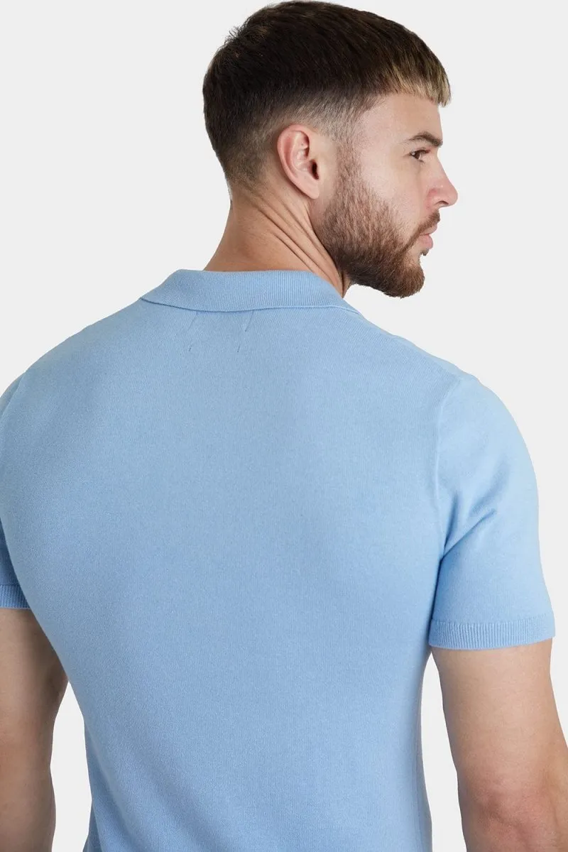 Ribbed Knitted Polo in Blue