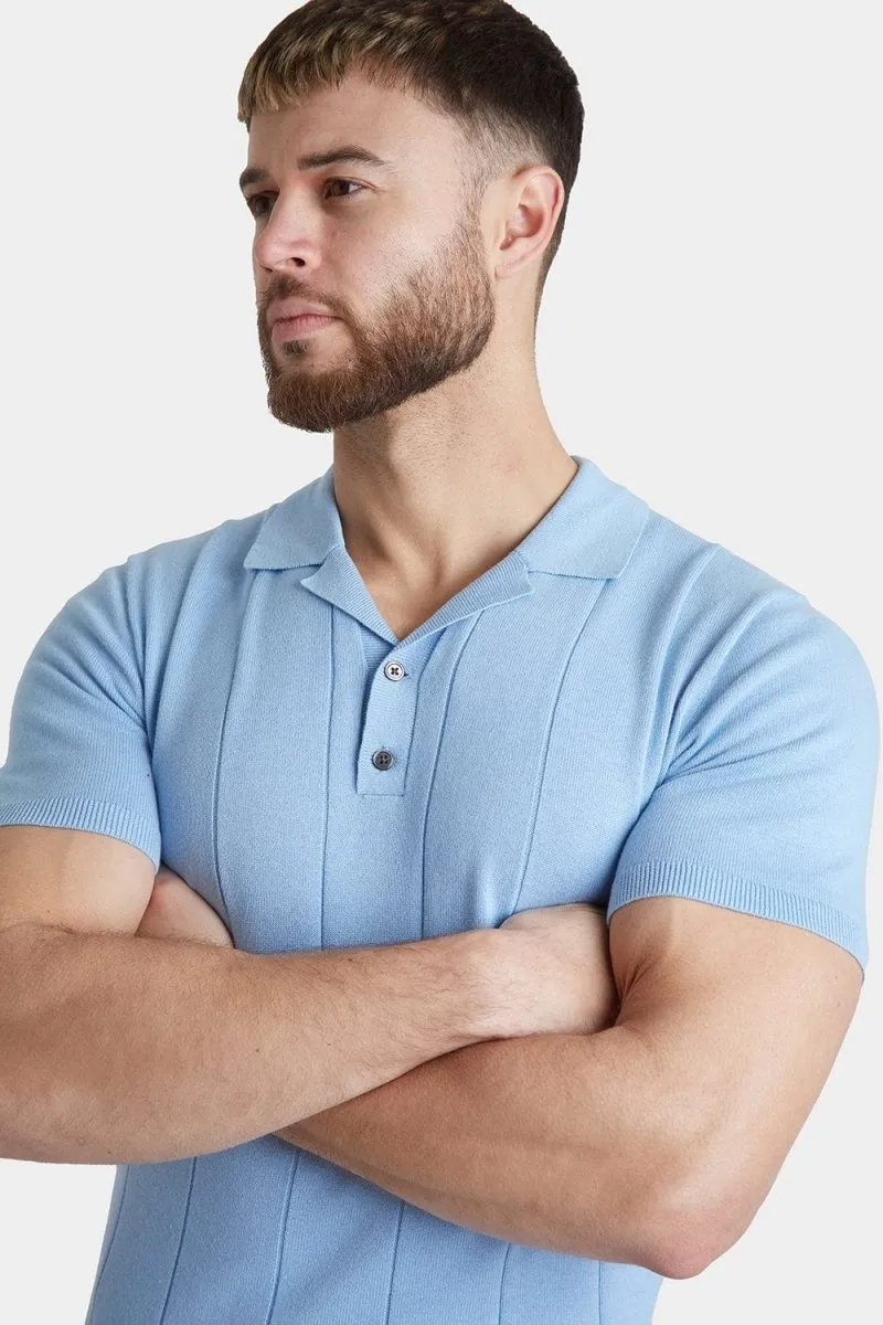 Ribbed Knitted Polo in Blue