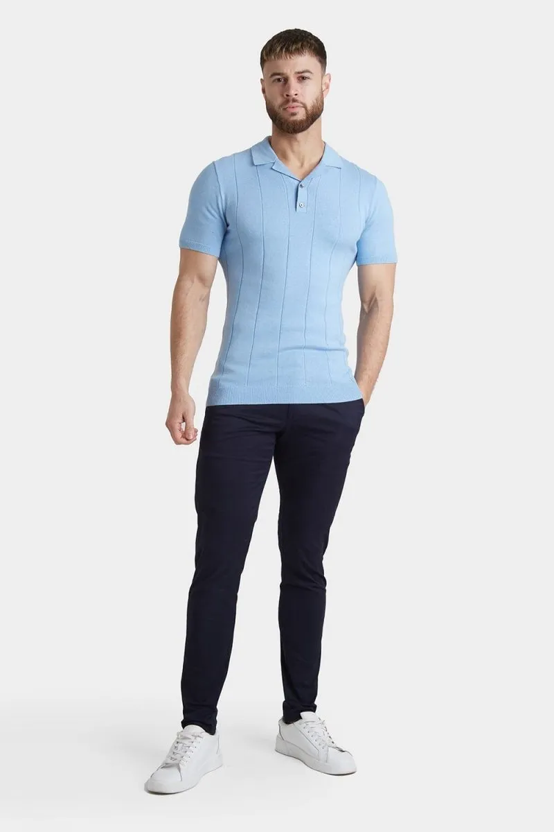 Ribbed Knitted Polo in Blue