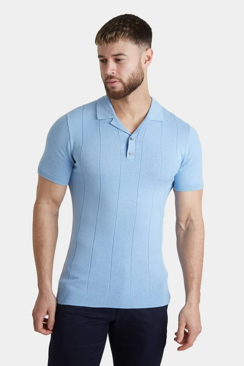 Ribbed Knitted Polo in Blue