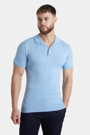 Ribbed Knitted Polo in Blue