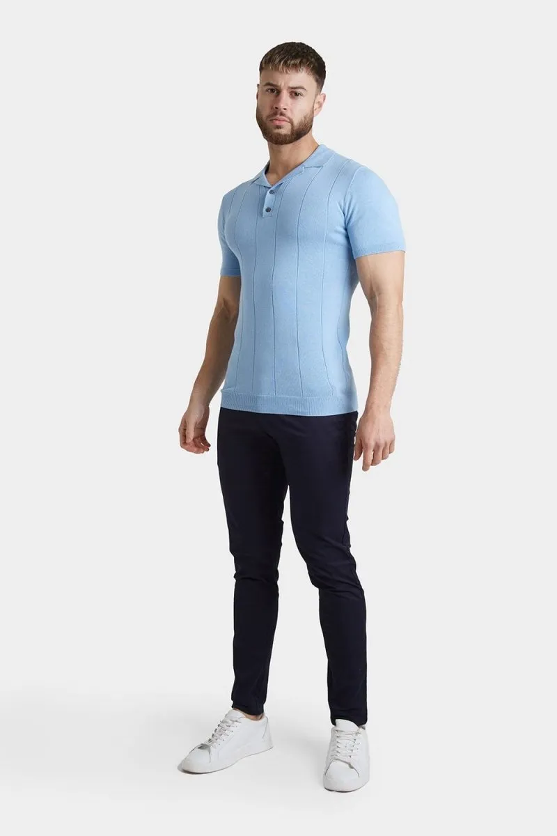 Ribbed Knitted Polo in Blue