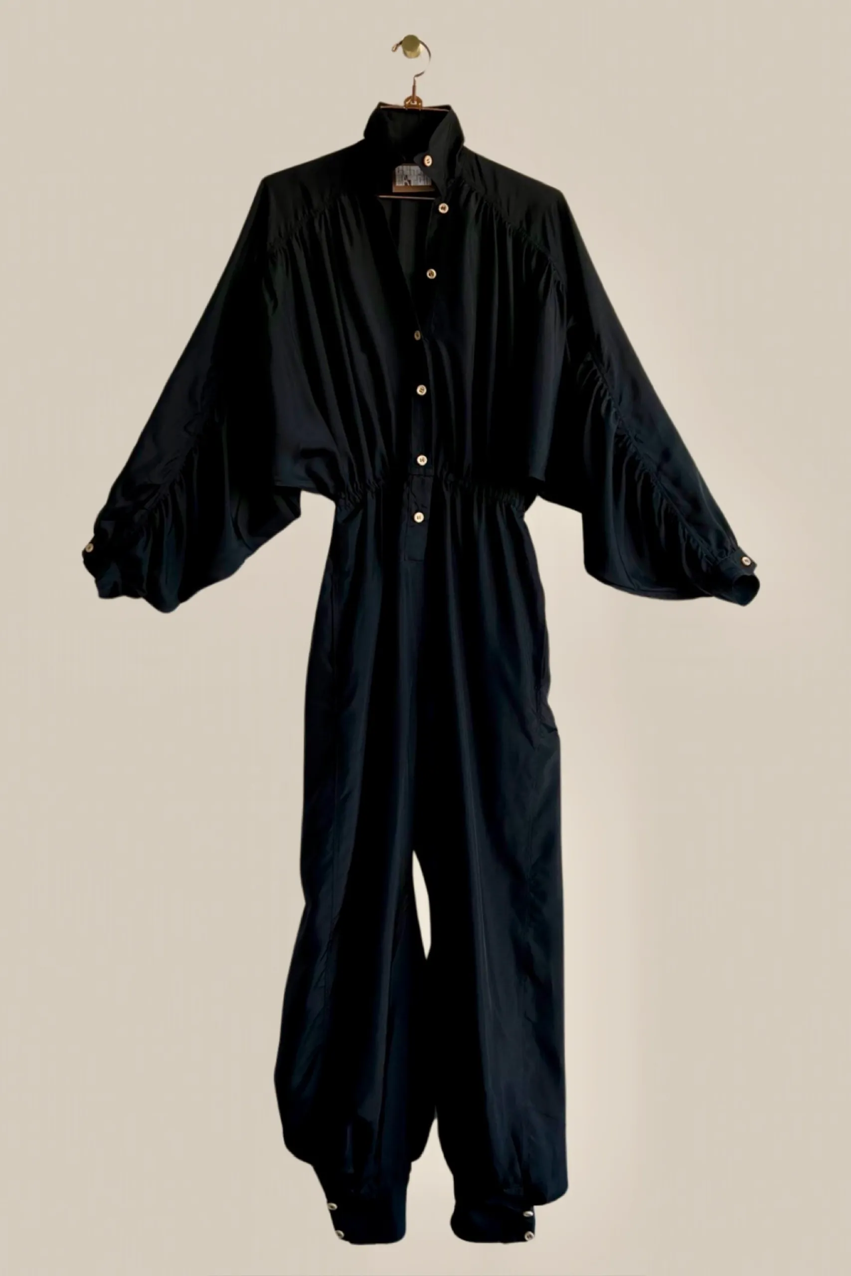 Rimbaud Jumpsuit with Infinite Sash Belt Black Parachute Silk {Made to Order}