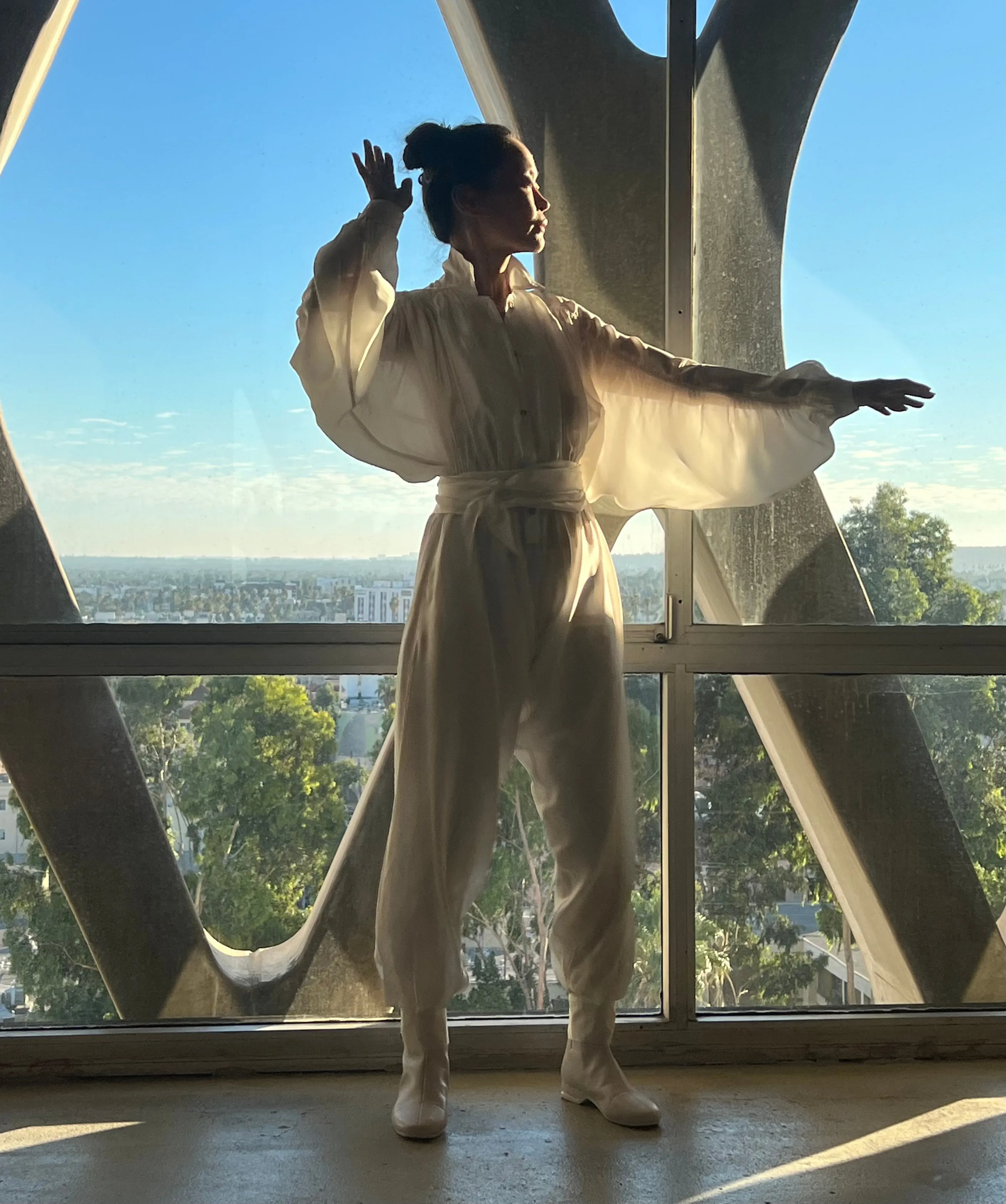 Rimbaud Jumpsuit with Infinite Sash Belt Black Parachute Silk {Made to Order}