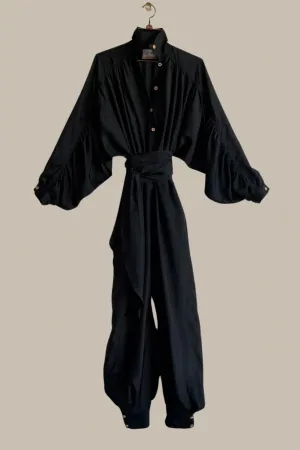 Rimbaud Jumpsuit with Infinite Sash Belt Black Parachute Silk {Made to Order}
