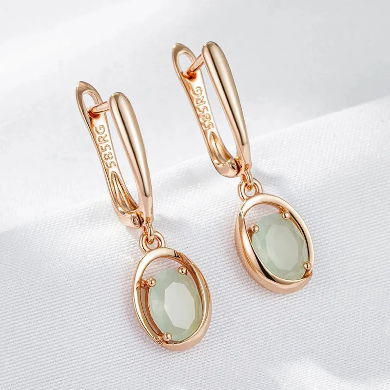 Rose Gold Oval Green Zircon Drop Earrings – Vintage Dangle Earrings