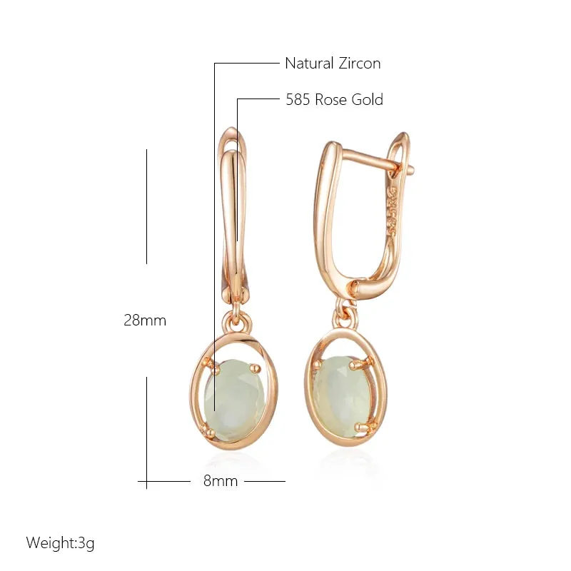 Rose Gold Oval Green Zircon Drop Earrings – Vintage Dangle Earrings