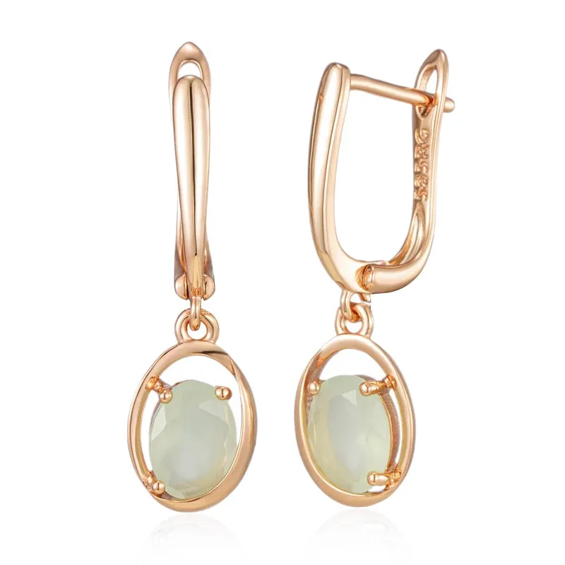 Rose Gold Oval Green Zircon Drop Earrings – Vintage Dangle Earrings