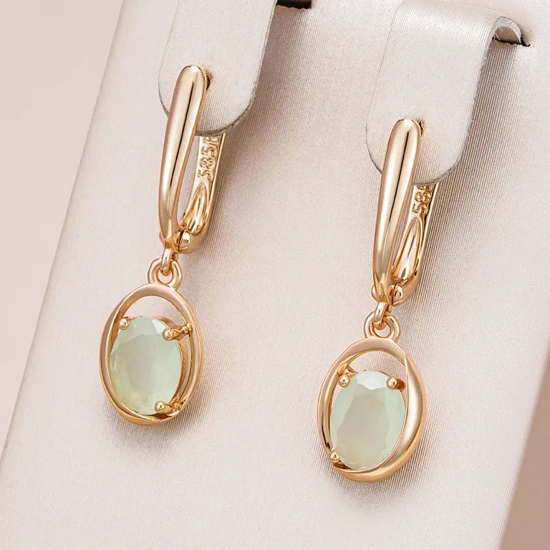 Rose Gold Oval Green Zircon Drop Earrings – Vintage Dangle Earrings