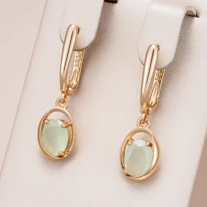 Rose Gold Oval Green Zircon Drop Earrings – Vintage Dangle Earrings