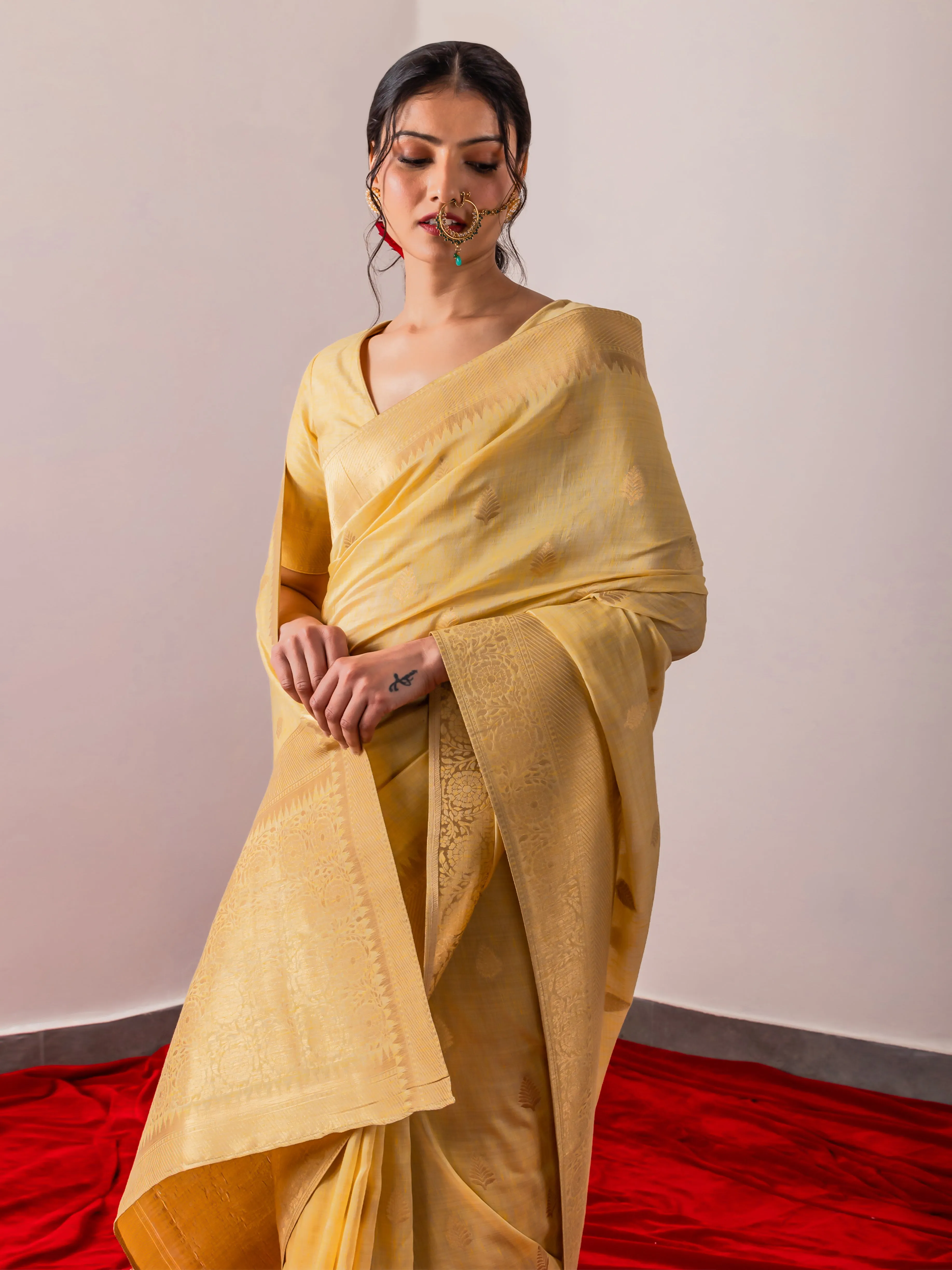 Saba Cream Soft Silk Saree with Blouse Fabric