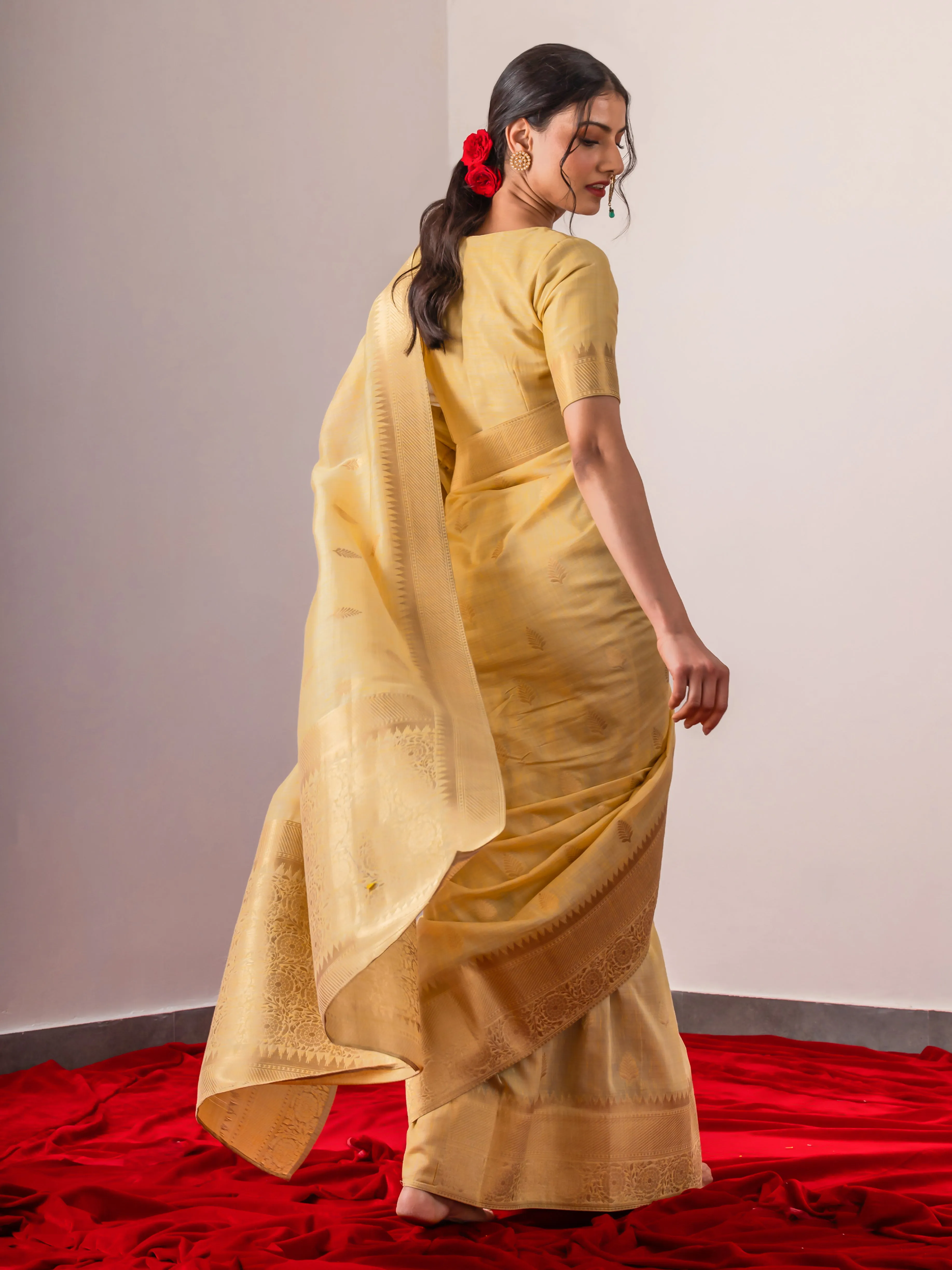 Saba Cream Soft Silk Saree with Blouse Fabric