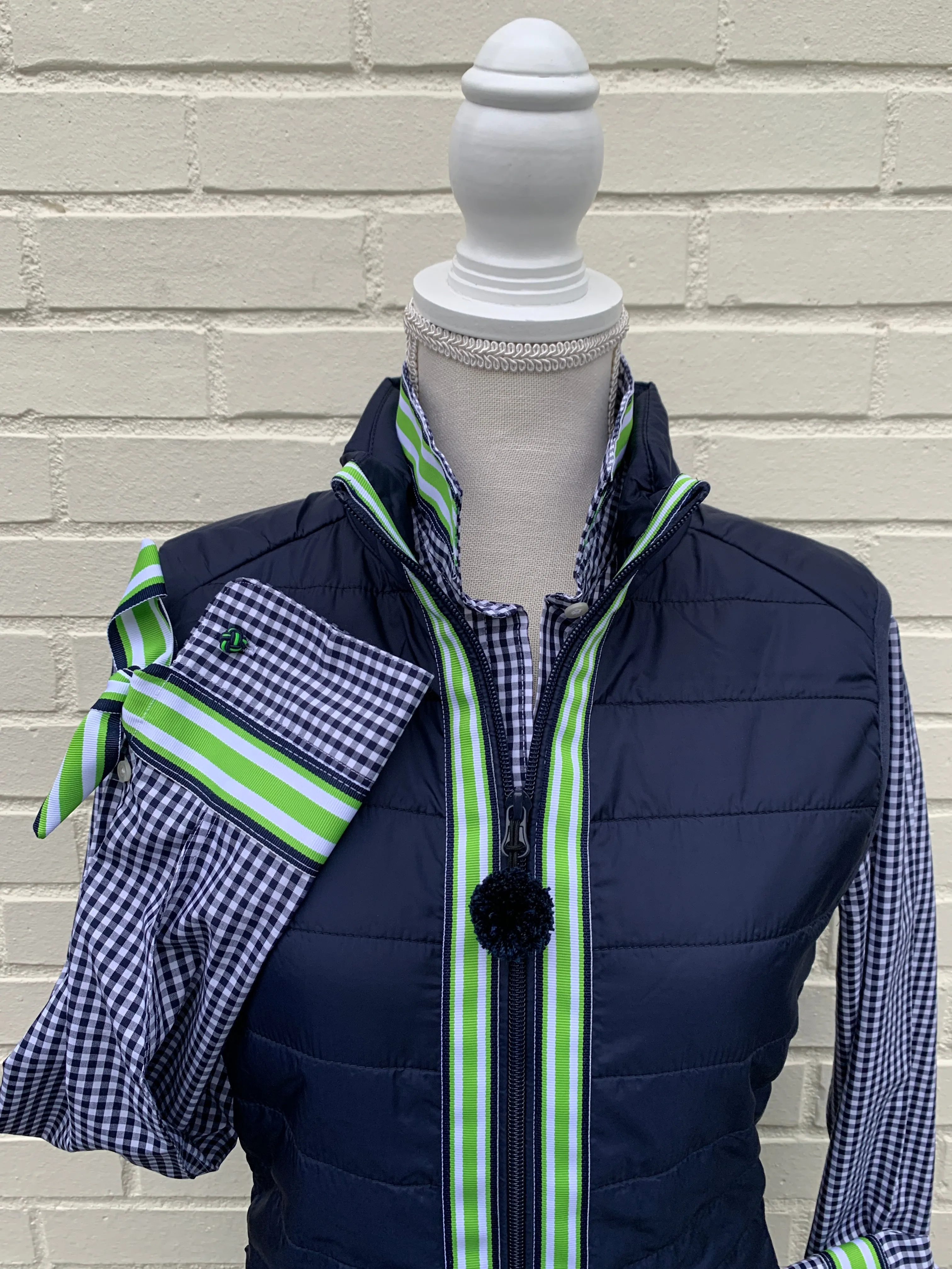 SALE - L & 2XL ONLY - Audrey Navy Gingham Ribbon French Cuff Shirt  (RFC13) *FINAL SALE*