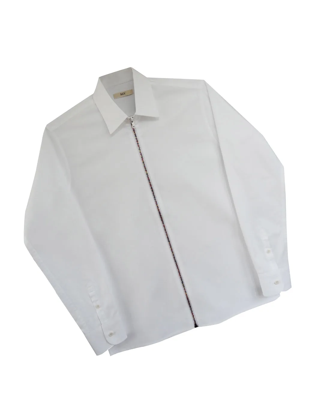 Sale: (Size L) White Zipper Shirt Rainbow with Classic Collar